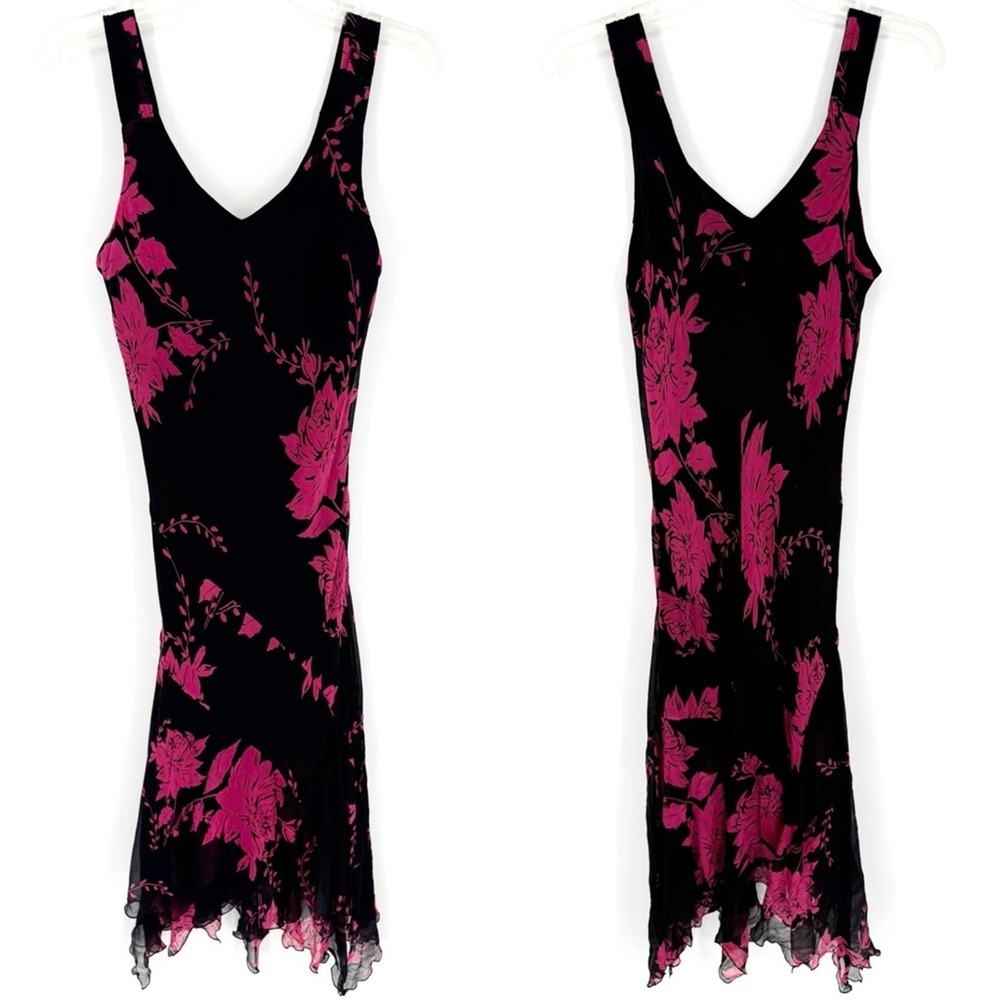 Vintage Fairycore Y2K 90s Silk Flowy Bias Asymmetrical Midi Dress 14‎ Whimsigoth